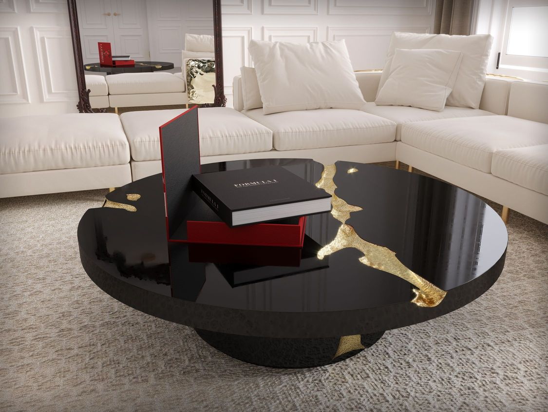 Black Modern Coffee Table Round Marble Top Nordic For Living Room Decor