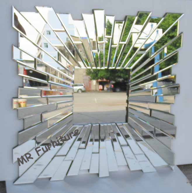 Square Glass Decorative Mirrors For Bathrooms , Sunburst Facet Wall Decor Mirrors