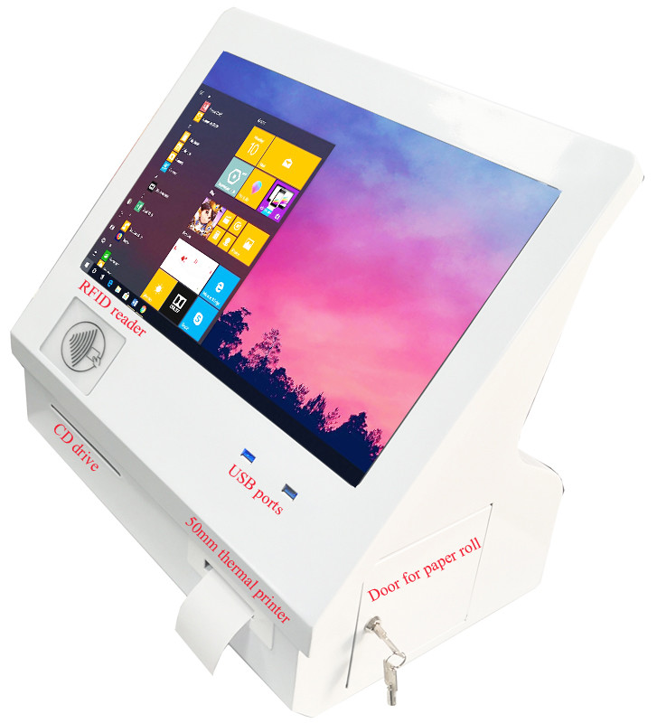 Elegant stylish And Space-saving Desktop Kiosk With Durable Steel Enclosure vandal-proof IR Touchscreen And TFT LCD