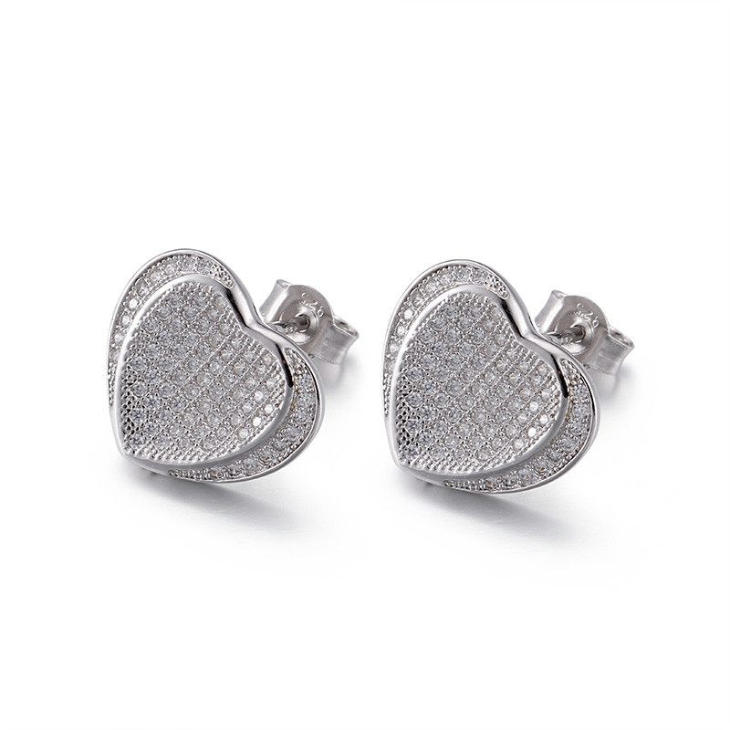 1.57g 925 Silver CZ Earrings Double Heart Bridal Statement Earrings