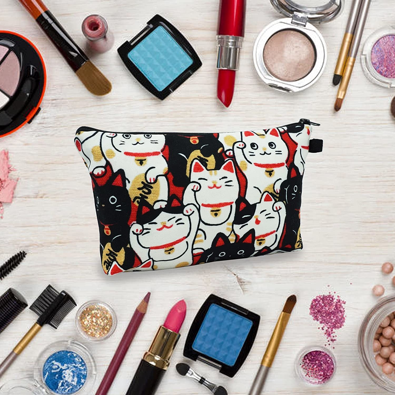 Lucky Cat Cosmetic Bag for Women Makeup Bags Travel Waterproof Toiletry Bag Accessories Organizer