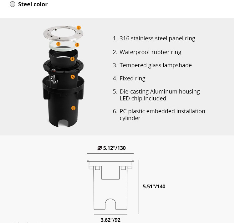 Adjustable 7W 316SS LED Underground Lights