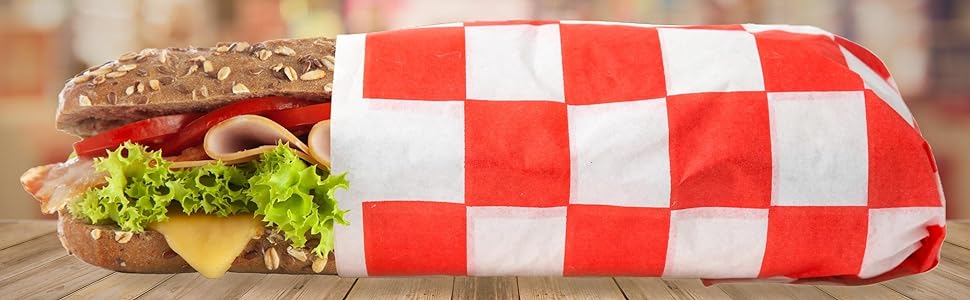 Deli Paper Sheets (500 Count) 12-Inch Red Checkered Square Sandwich Wrapping Paper Grease Resistant