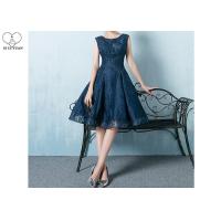 Buy cheap Navy Blue Lace Short Length Prom Dresses Knee Length Sleeveless And Beading product
