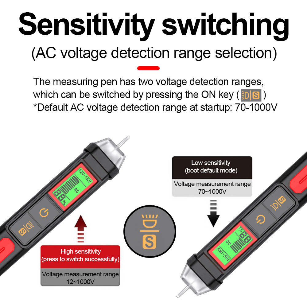 HT103 Voltage Tester 12-1000V Non-Contact Waterptoof Digital AC Voltage Detector Electrical Tester With LCD Display