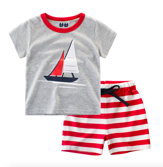 Summer print short sleeve t shirt sets cotton baby boys clothes