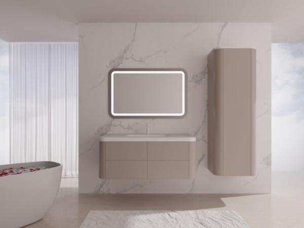 Sakura Pink Wall Mounted Bathroom Cabinet Rounded Edges Floating Bathroom Sink