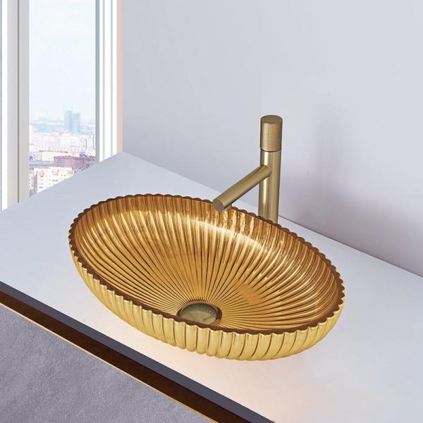 Buy cheap OEM Sturdy Glass Vessel Basins 18k Gold Color Interior 135mm Height from wholesalers