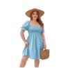 Buy cheap Large Size Women′s Large Size Solid Color Leisure Holiday Dress Travel Square Collar Play Wrap Bubble Sleeve Dress from wholesalers