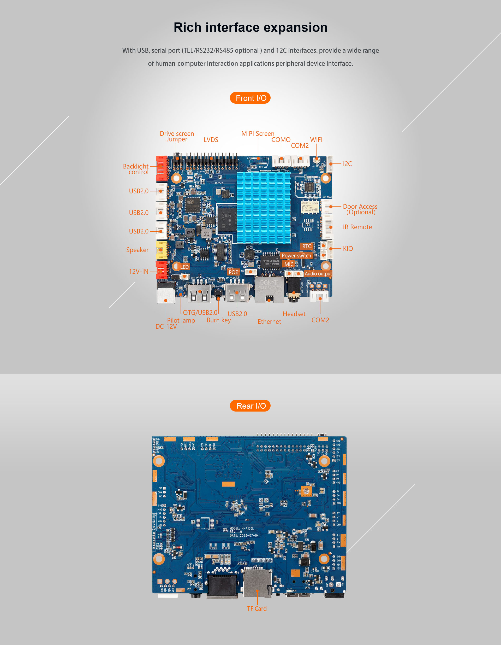 H-A133L Smart HMI Motherboard Up to 5 USB Ports 9~15V wide voltage DC power supply