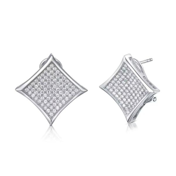 Buy cheap Tetragonal Earrings Screw Micropave Sterling Silver 1.25mm AAA+ 925 Silver CZ from wholesalers