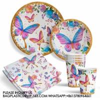 Buy cheap Birthday Party Decoration Festival Tableware Paper Plates Cups Purple Butterfly product