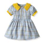 Plaid Lapel Bubble Short Sleeved Princess Dress Summer Children'S Clothing