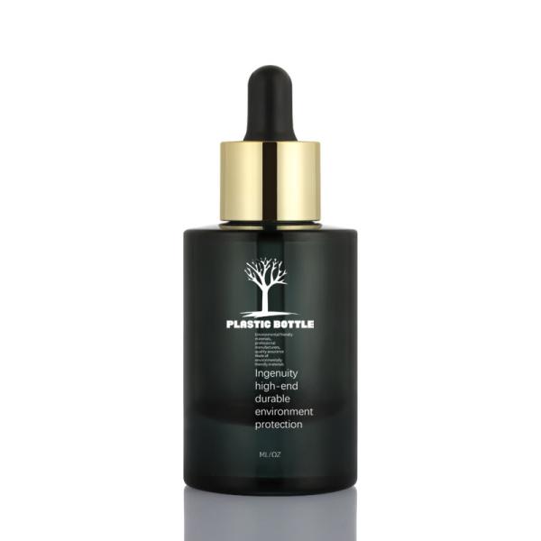 Buy cheap Custom Cosmetic Serum Bottle Black Gold Frosted Flat Shoulder Dropper Bottle from wholesalers
