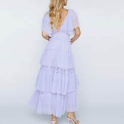 Fashion Custom Women Clothing Manufacturers Elegant Casual Deep V-Neck Short Sleeve Women Evening Mesh Dresses Maxi Party Dress