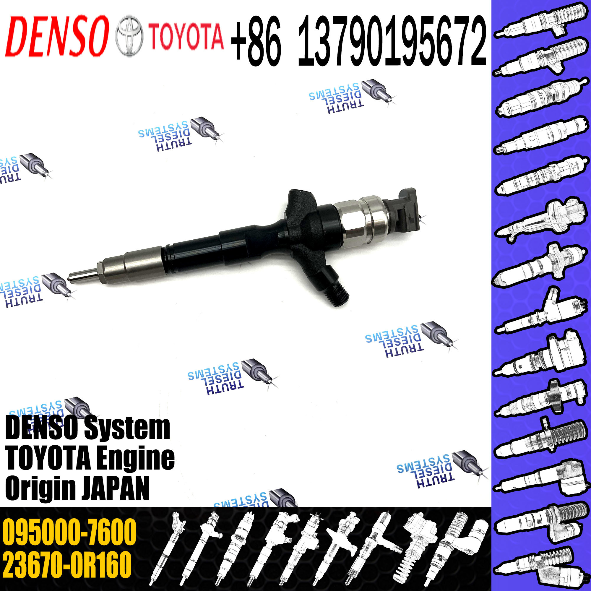 injector nozzle 23670-0R160 095000-7600 injector for Toyota 2AD-FTV Avensis common rail injector