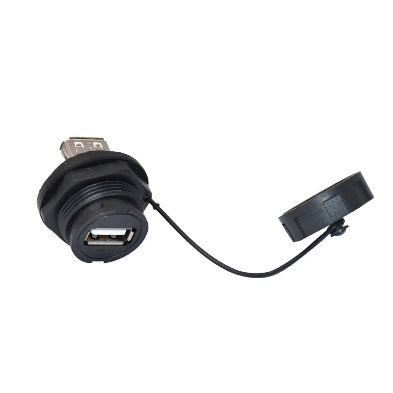 IP67 Waterproof Ethernet Connector USB 2.0 To Female Panel Mount Plug With Cover