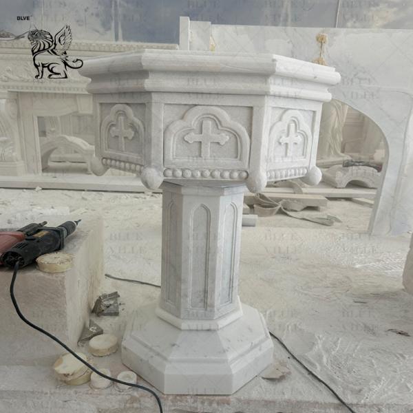 Marble Church Baptismal Font Stone Holy Water Font Hand Carved Chancel Religious