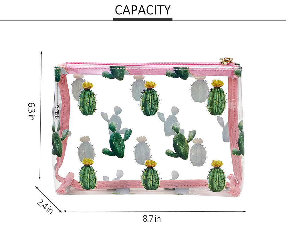 See Through Cactus Print PVC Travel Packing Bag