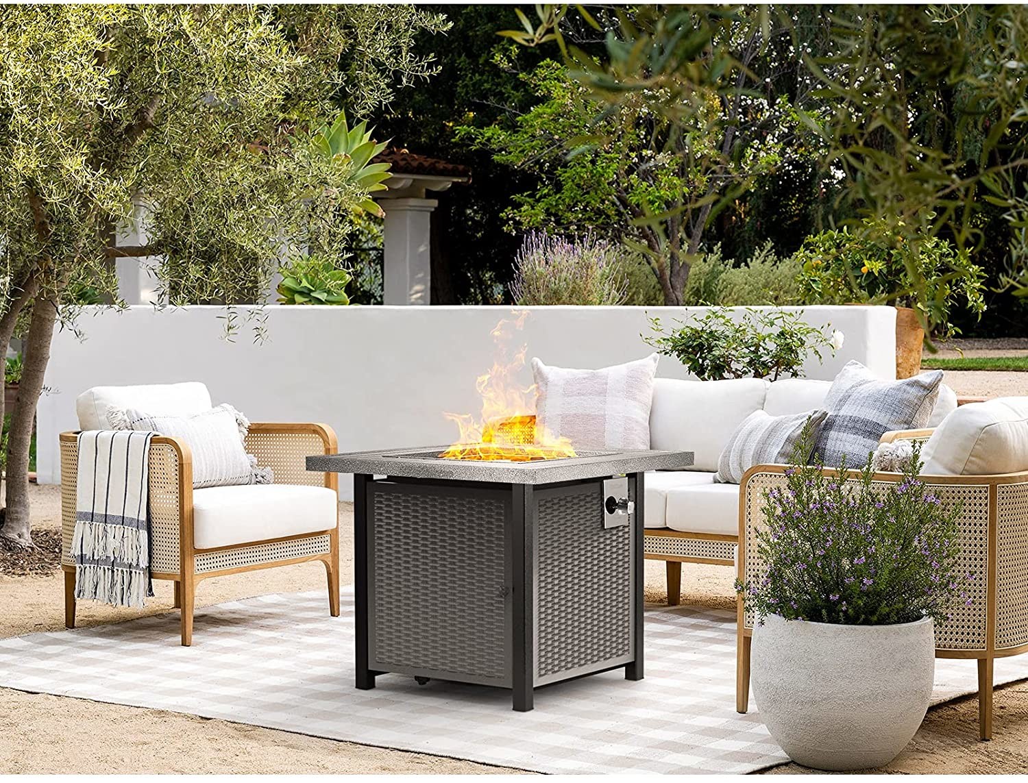 Square 50,000 BTU Self-Ignition Propane Outdoor Natural Gas Firepit Silver Gray