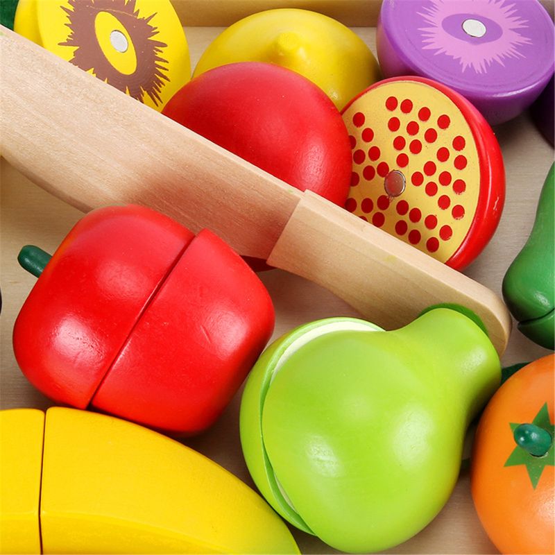 Education 9.25in Wooden Fruit And Veg Toys Magnetic Fruit Cutting
