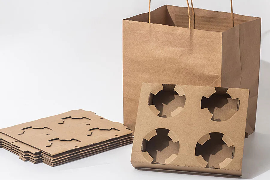 Kraft Paper Cup Holder Disposable Packing Insulation Corrugated Kraft Paper Cup Holder For Tray Takeout Packing