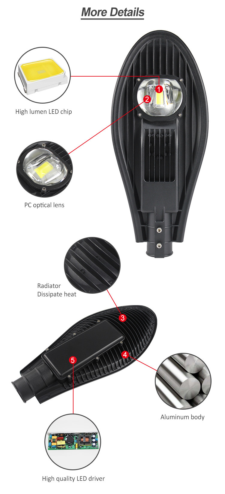 50W High Power LED Street Light High Bright Aluminum COB Electric Outdoor