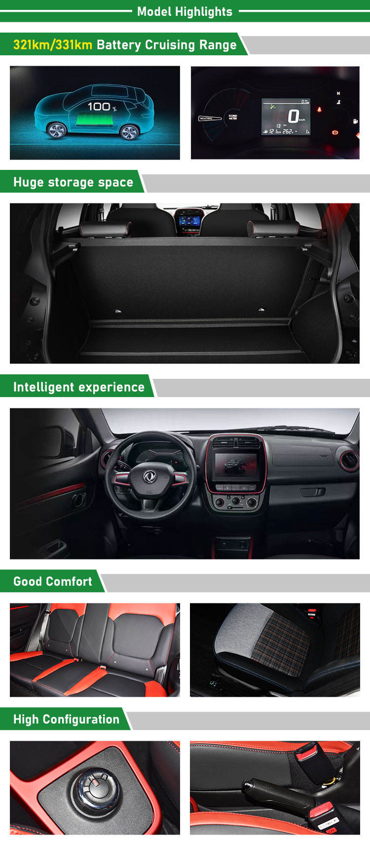 Left Hand Dongfeng Electric SUV FWD New Energy Automobile Car 100km/h