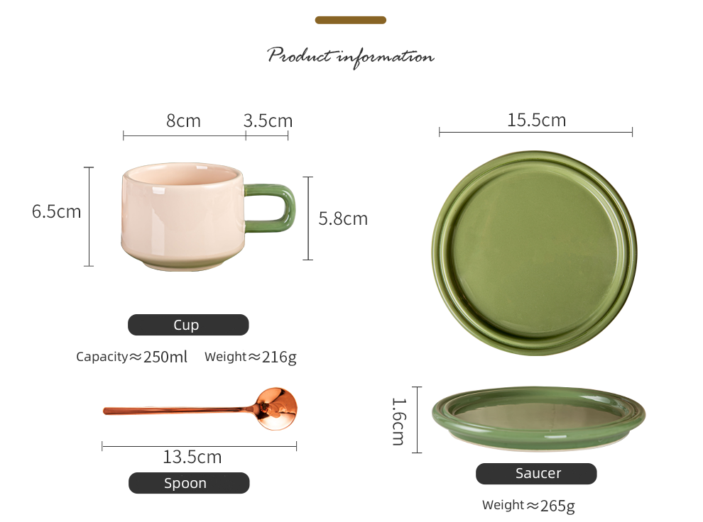 green orange Morandi Ceramic Coffee Cup And Saucer Set 250ml Capacity Modern Design Style