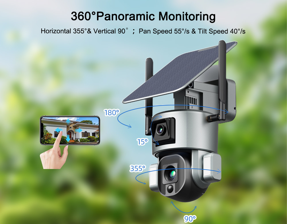 IP65 Wireless Solar Wifi Security Camera 10X Optical Zoom Human Tracking