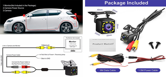 Camera Car Accessories 12LED Universal Car Rear View Camera Backup 4LED