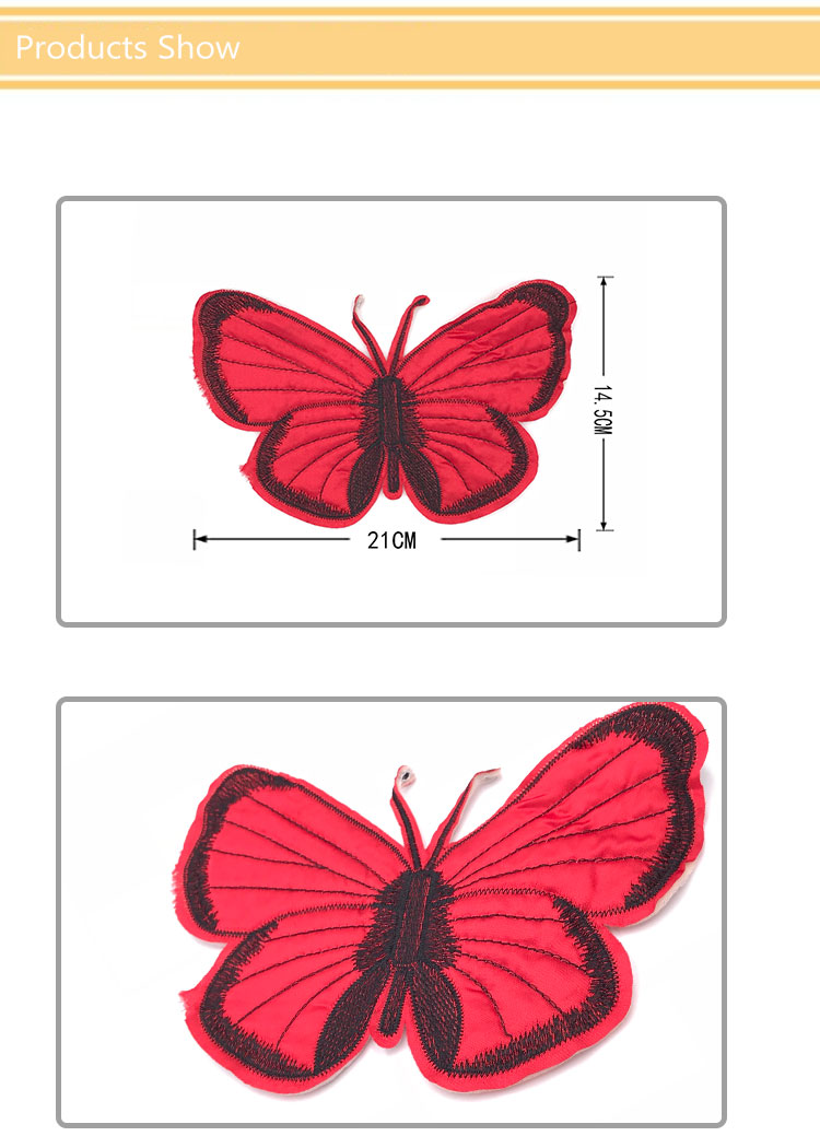 Red Butterfly Custom Chenille Patches Sew On Style 21*14.5CM Size For Work Blouse
