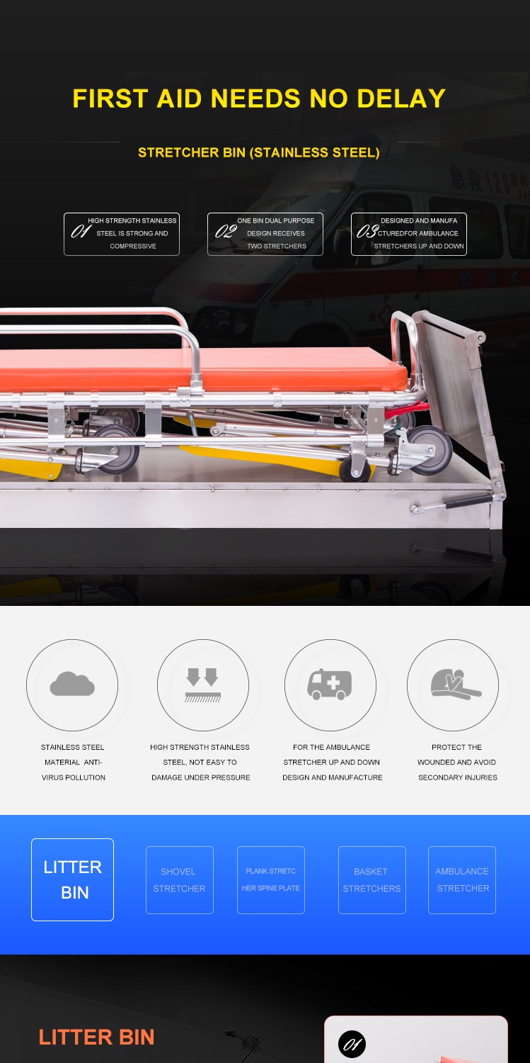 Emergency Rescue Durable Stainless Steel Ambulance Stretcher Base with CE Certificate