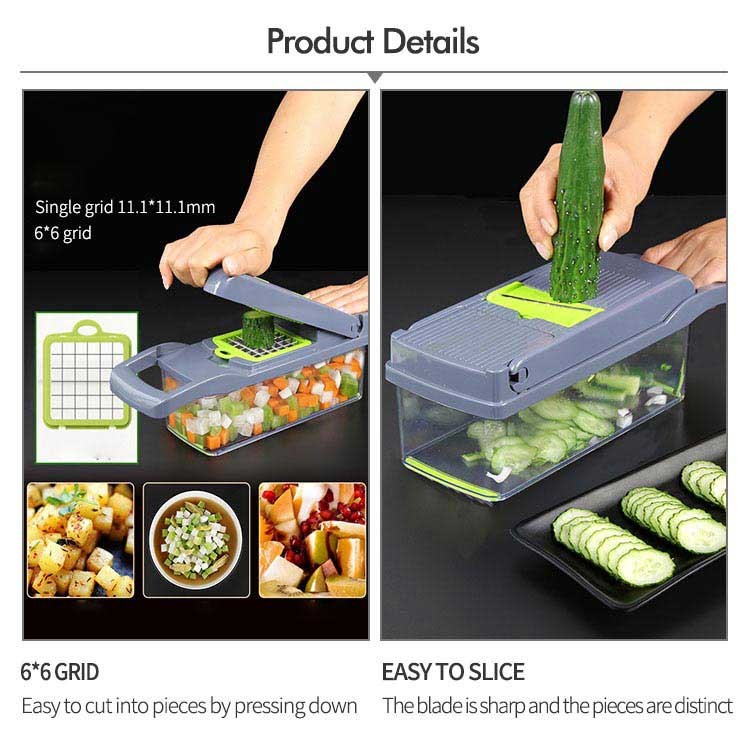 Mulitfunction 7 Shape Blades Green Vegetable Chopper With Container