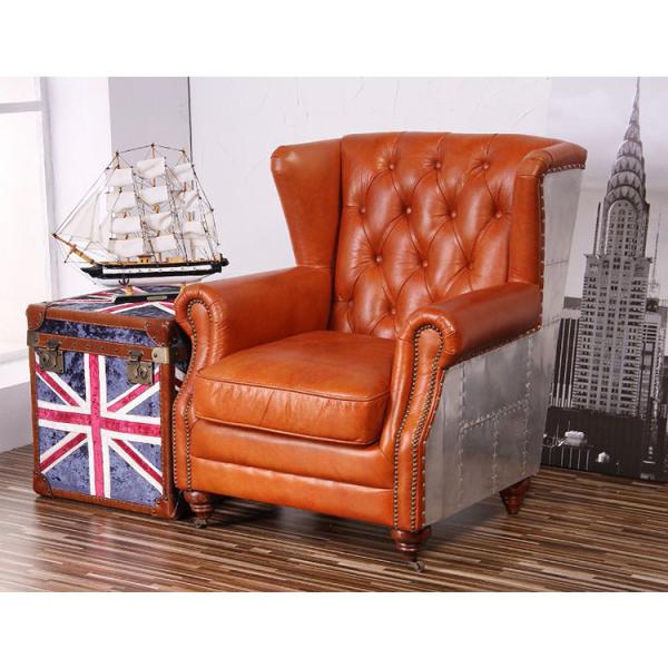 Buy cheap Single Seat Aviator Button Tufted Wingback Chair Antique Leather Armchairs from wholesalers