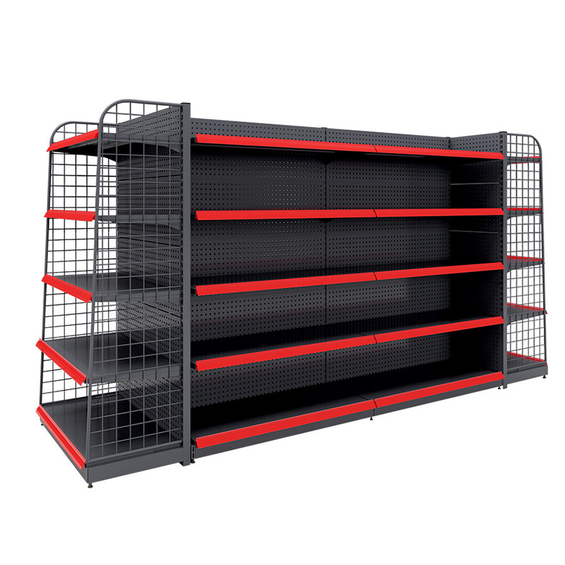 Metallic Cold-Rolled Steel Gondola Retail Display Racks Supermarket Shelves