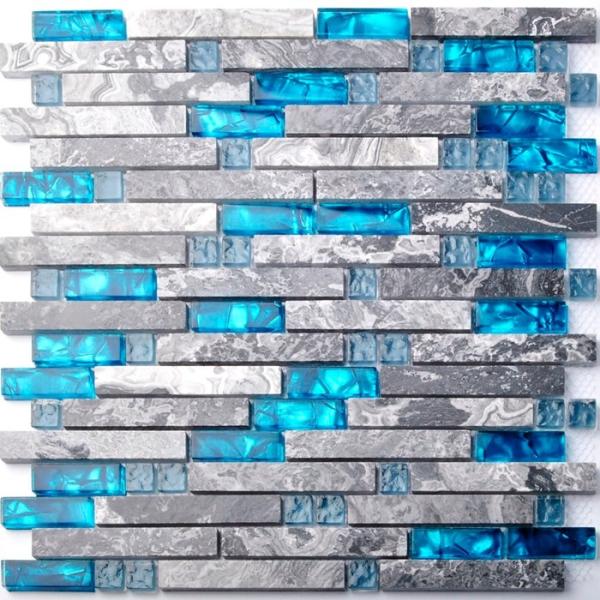 Buy cheap Sea Blue Grey Marble Glass Kitchen Backsplash Mosaic Tiles For Bathroom Bathtub from wholesalers