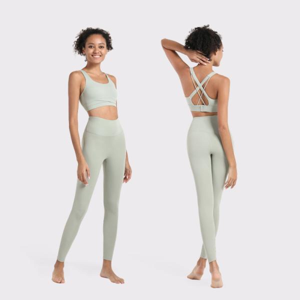 Buy cheap Solid Color Women's 2 Piece Yoga Set Sexy Cross Back Bra Sports Clothes Yoga Leggings from wholesalers