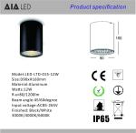 Outside surface mounted dimmable IP65 waterproof black 12W COB LED downlight&LED