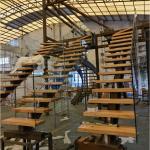 Tempered Stair Railing Glass Stainless Steel Wood Tread Curved