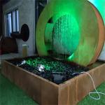 Round Waterfall Corten Steel Landscape Water Feature Fountain With LED Light