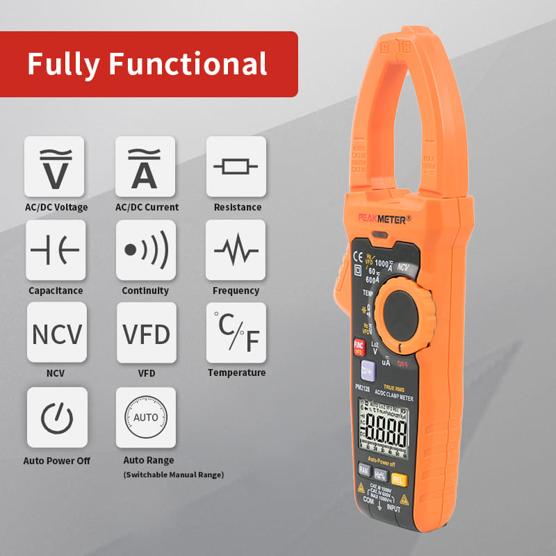 Auto Range TRMS Digital Clamp Meter Solar Clamp Meter AC/DC 1000V Voltage 1000A Current