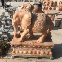 Buy cheap BLVE Natural Stone Marble Life Size Elephant Statue Sunset Red Chinese Fengshui product