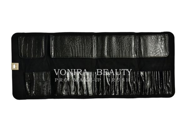 Buy cheap Vintage Leather Makeup Brush Roll Up Pouch Pen Pencil Case Cosmetic Bag Black from wholesalers