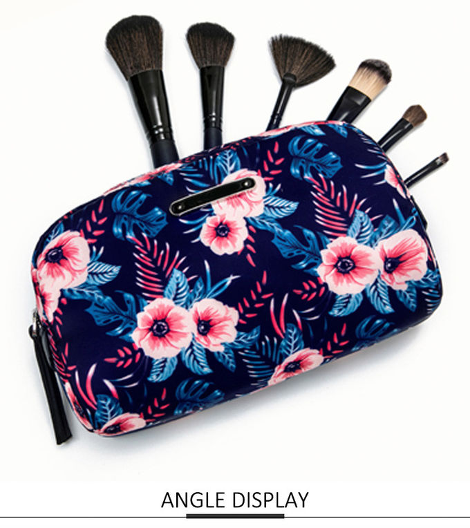 Wear Resistance Zipper Floral Printed Ladies Polyester Cosmetic Bag