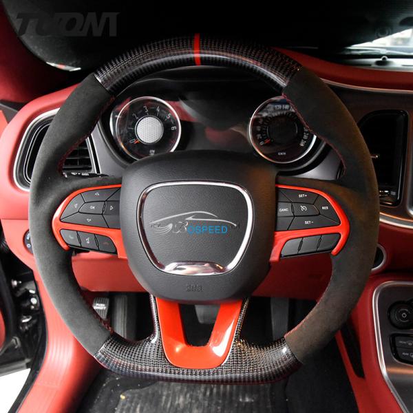 Buy cheap 380mm Red Black Dodge Ram Leather Steering Wheel Carbon Fiber OEM from wholesalers