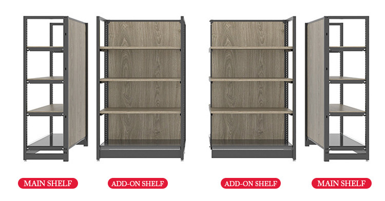 Customized Supermarket Display Shelving Durable Steel And Wood Store Display Shelf