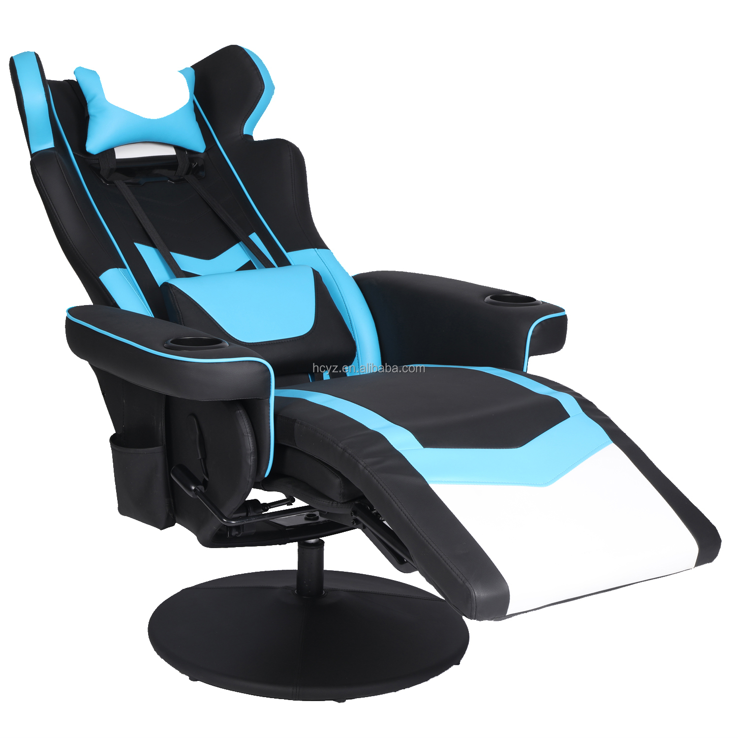 Modern Design Racing Style Leather Swivel Gaming Chair with Cup Holder and Footrest