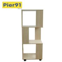 Buy cheap Economic Home Wooden Book Rack Three Panels Hollow Design With 4 Wheels product