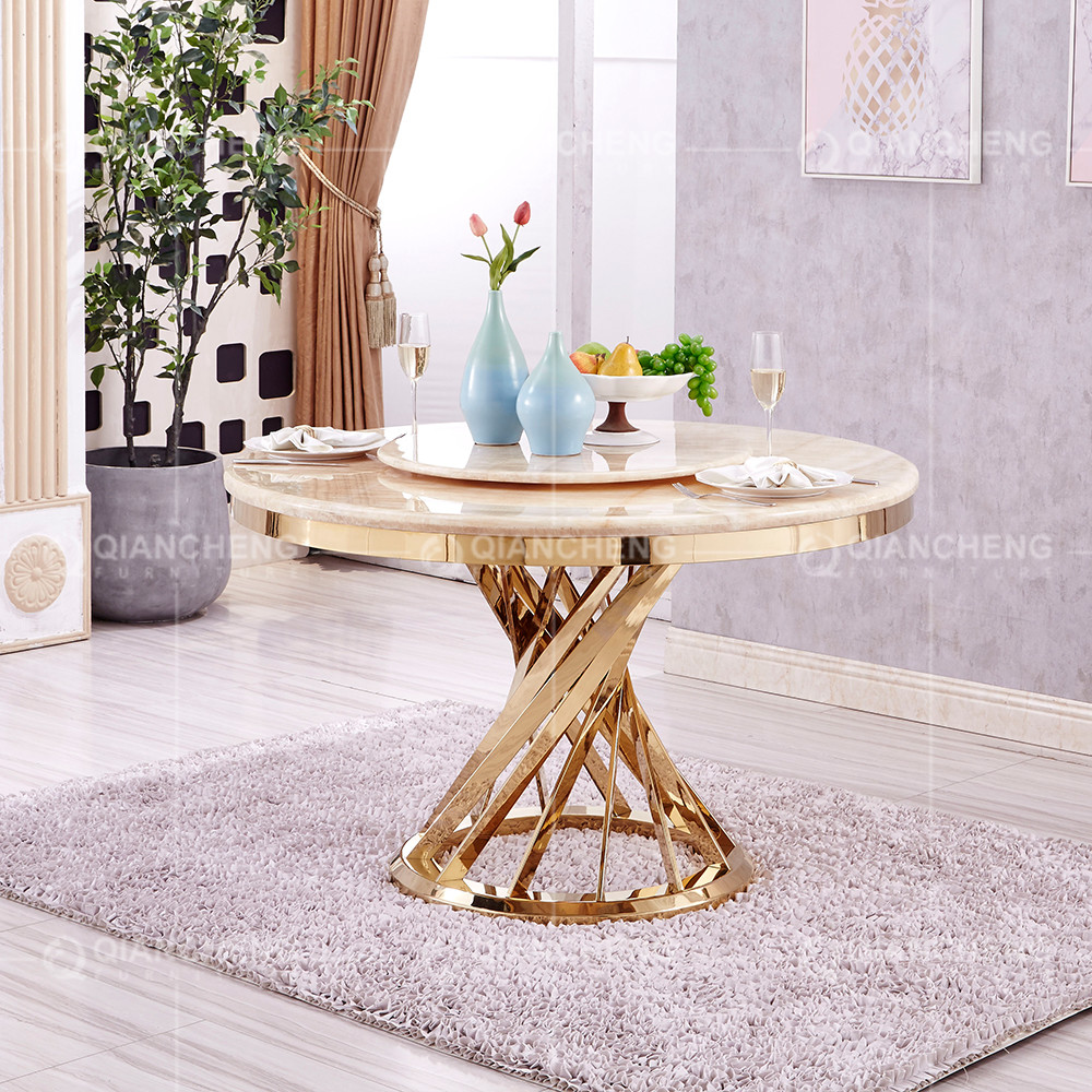 Gold 0.4CBM Stainless Steel Banquet Table 130cm Round Marble Dining Table